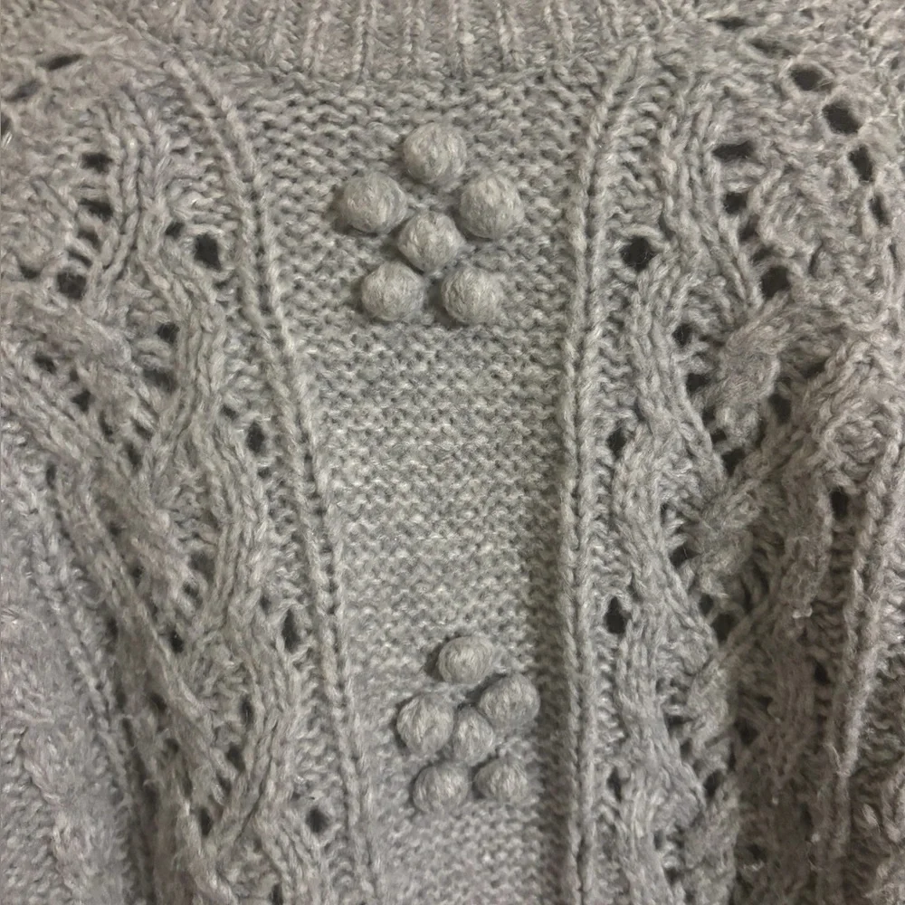 J. Crew Cable Knit Pointelle Gray Pullover Wool Blend Sweater‎ Large